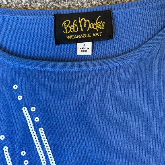 Bob Mackie Wearable Art Blue 3/4 Length Sleeves White Sequins size small - Picture 3 of 8